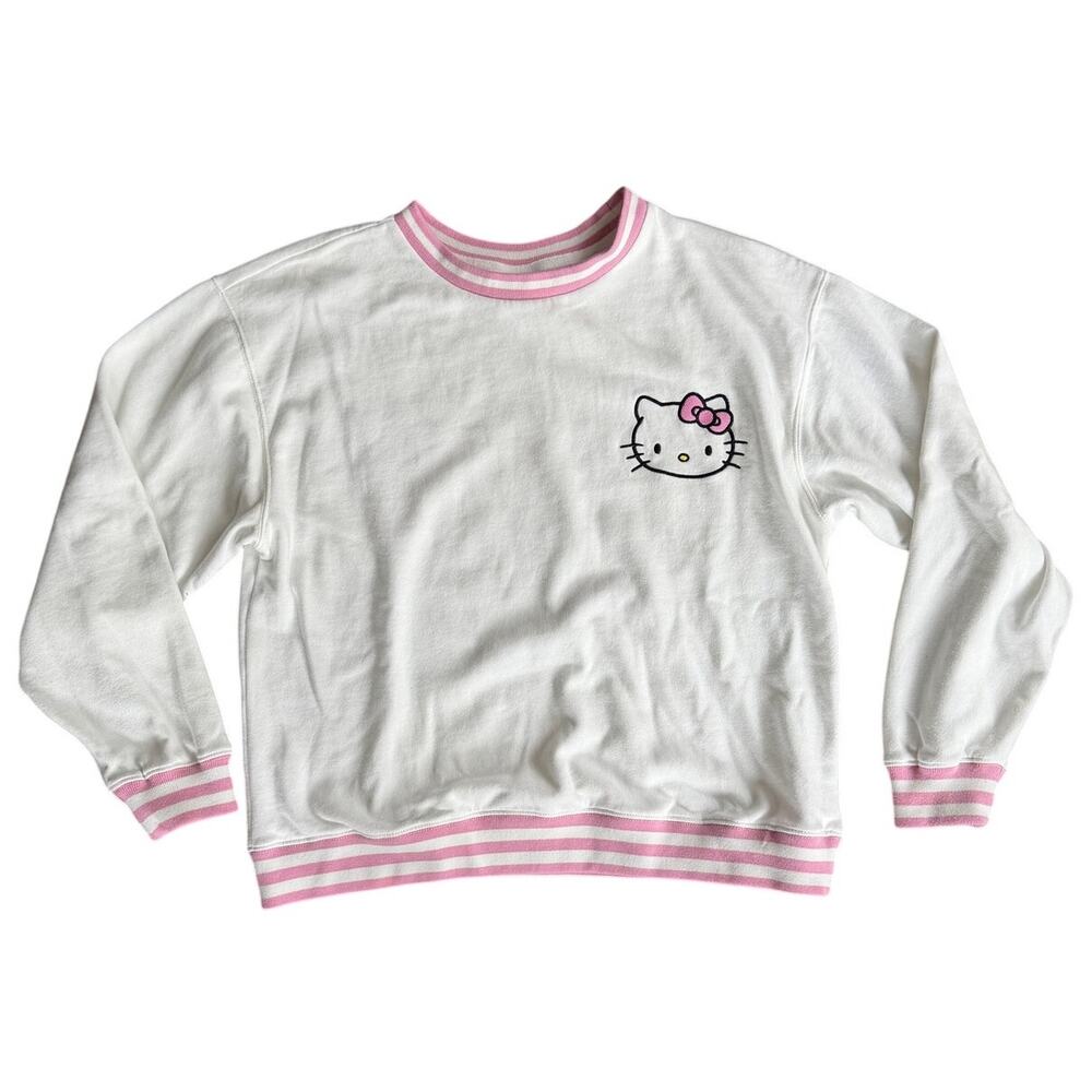 Hello Kitty Embroidered White Crewneck Sweatshirt Girls L 12/14